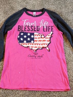 Pink & Charcoal 'Farm Life Blessed Life' Raglan Tee